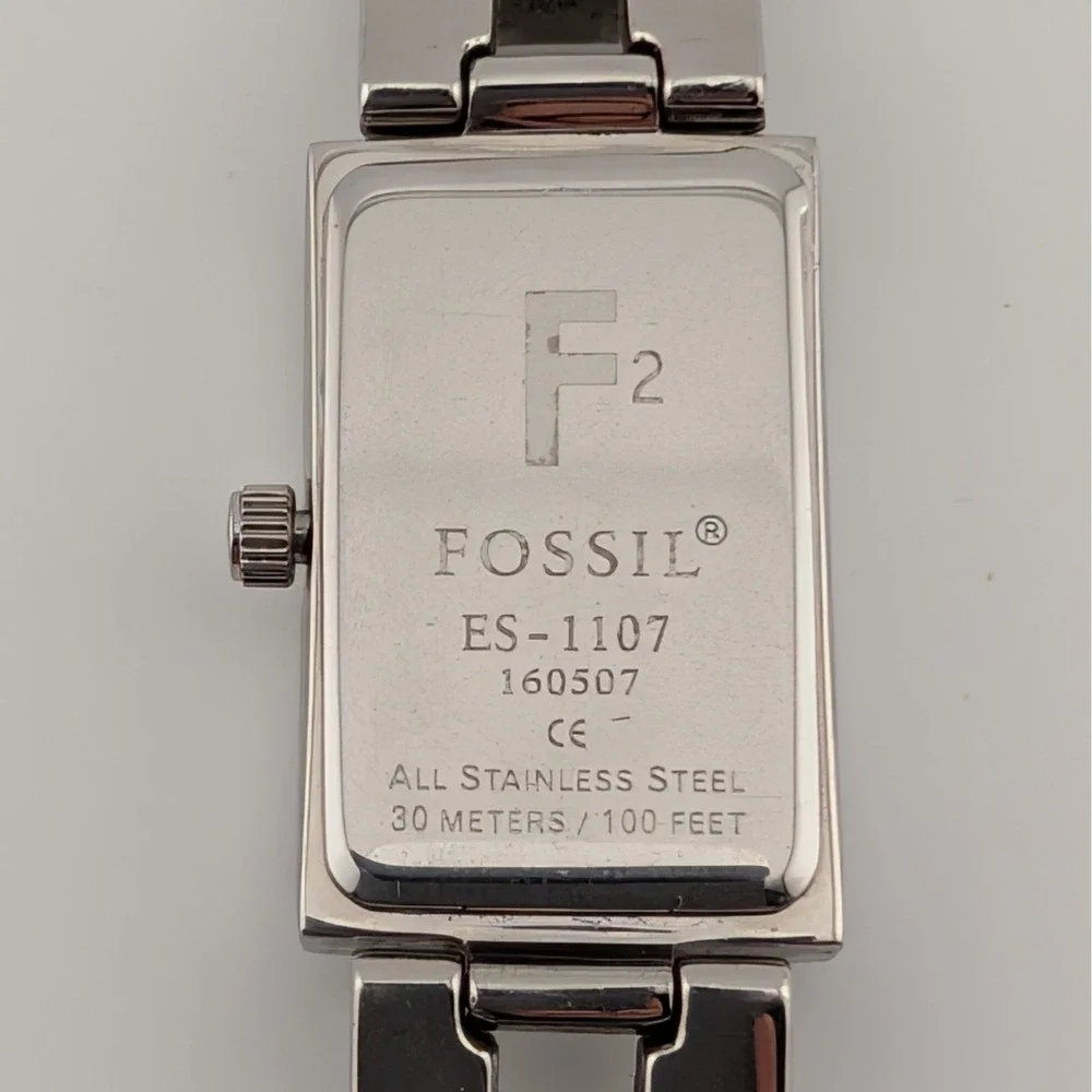 Fossil ES-1107 F2 Tank Watch Patterned Dial All Stainless Steel‎ WR100